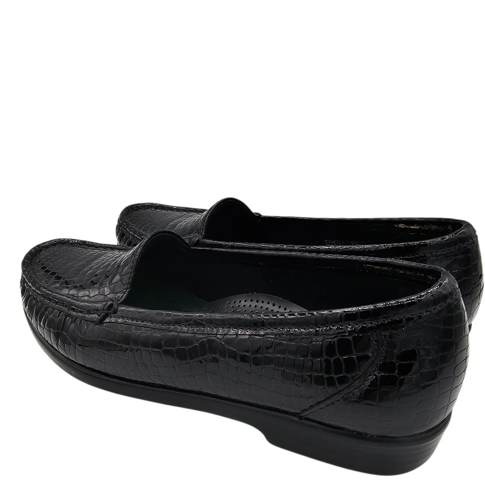 SAS Black Croc Embossed Patent Leather Loafers